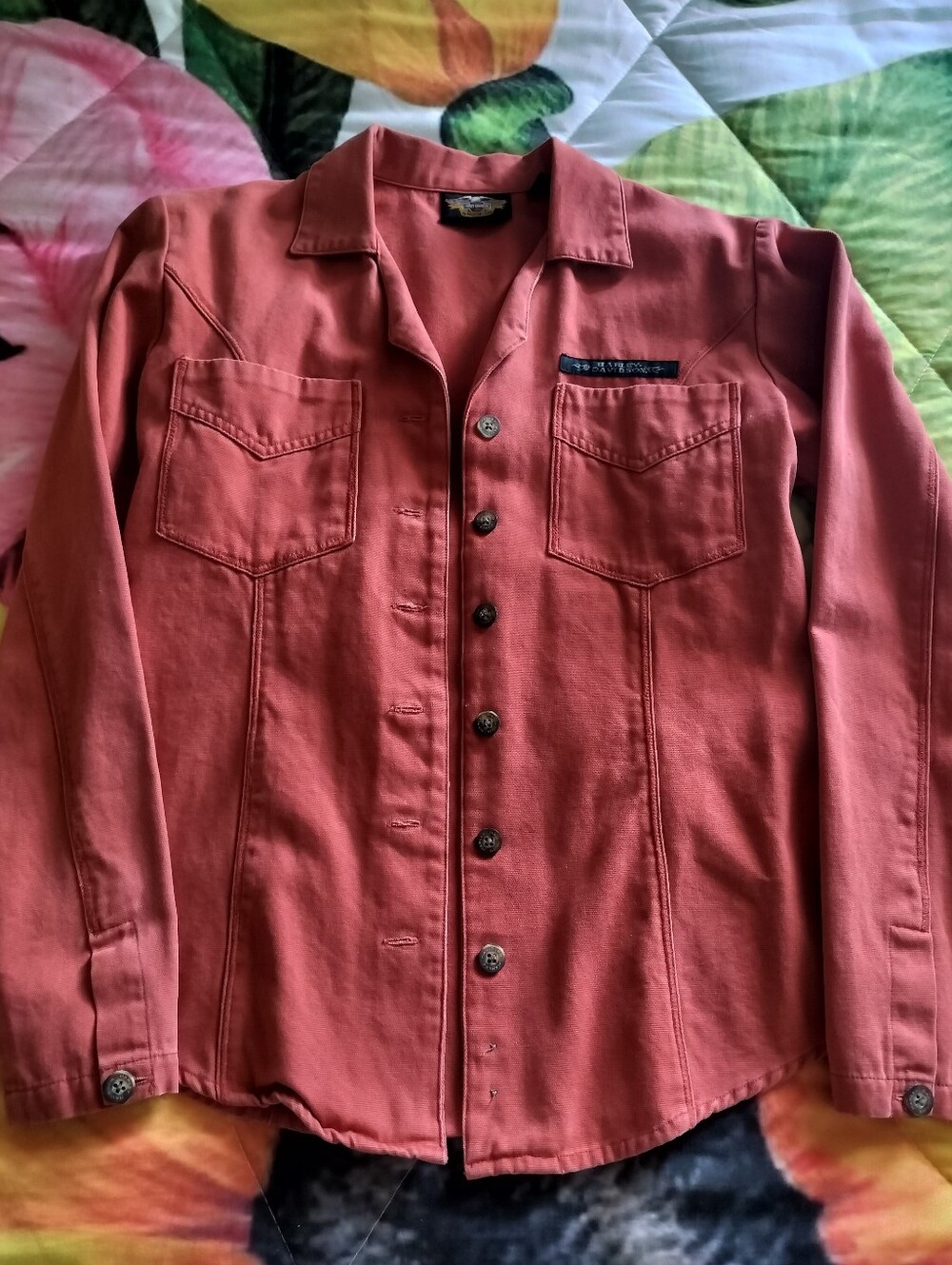 Harley-Davidson Coral-Red Collared Shirt